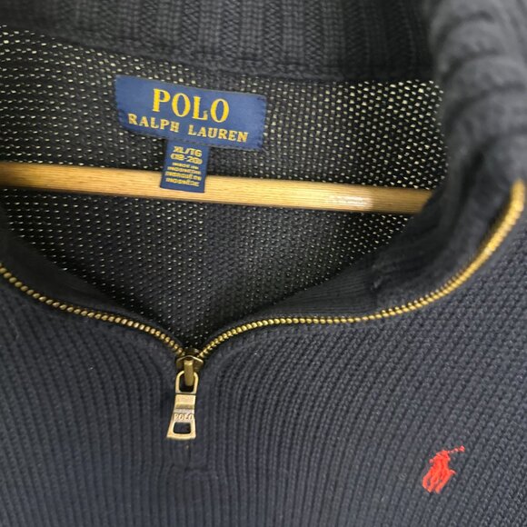 Navy blue with Red logo pull over 1/4 zip knit sweater Boys XL - Picture 2 of 2